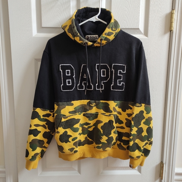 Bape A Bathing Ape yellow Camo Spellout Logo 1st pullover hoodie women's S
